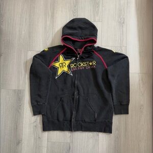 Y2K Rockstar Energy Drink x One Industries Oversized Black Zip-Up Sweater ⚡️